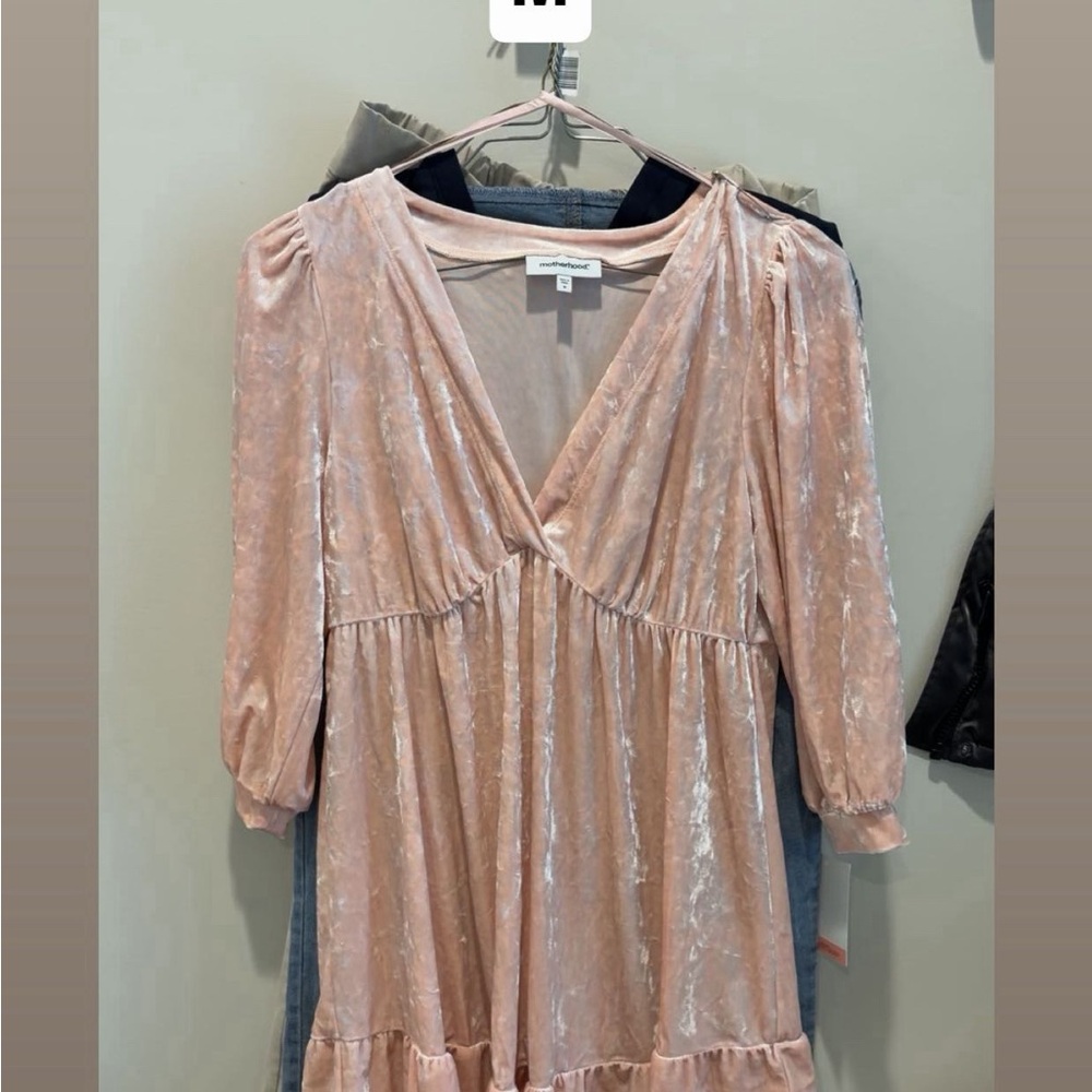 Motherhood Maternity Blush Velvet Long Sleeve Dress